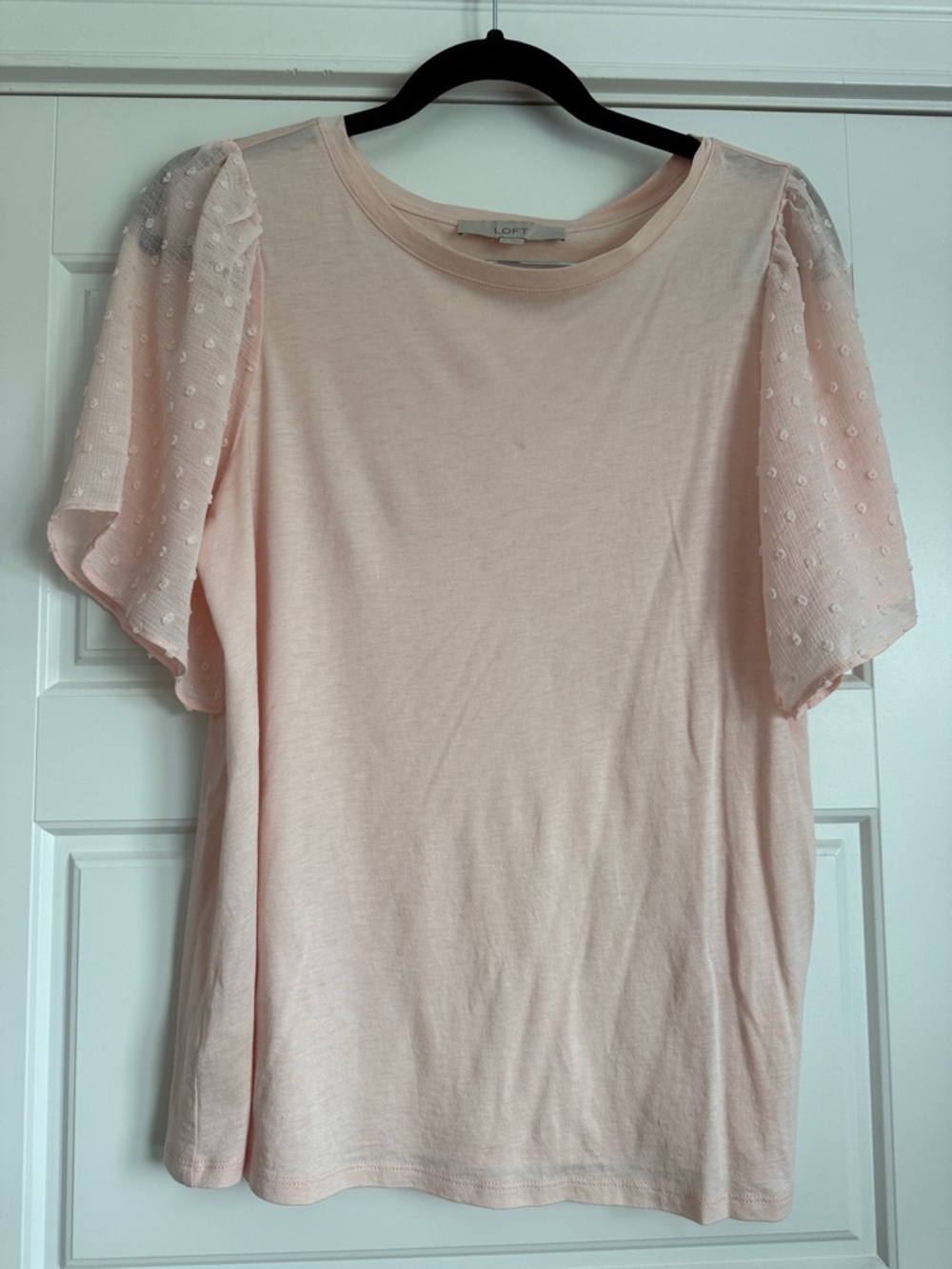 LOFT Light Blush Dot-Textured Puff Sleeve Tee